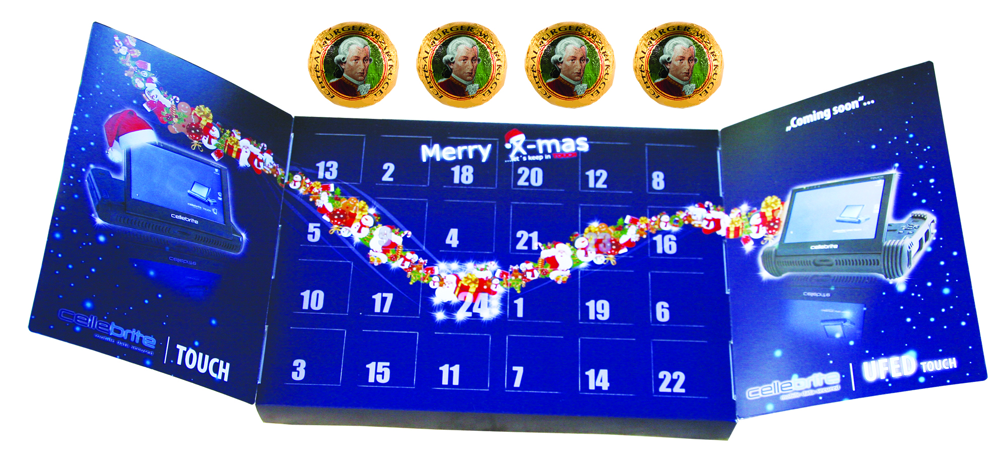 Werbe Adventkalender mit Mozartkugeln